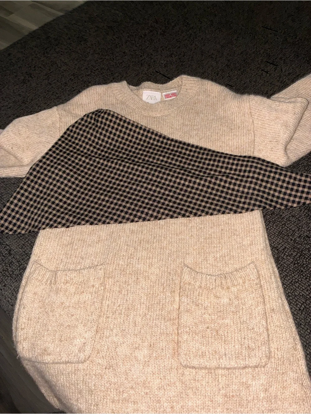 Kids' Neutral Chunky Knit Dress with Contrast Capelet